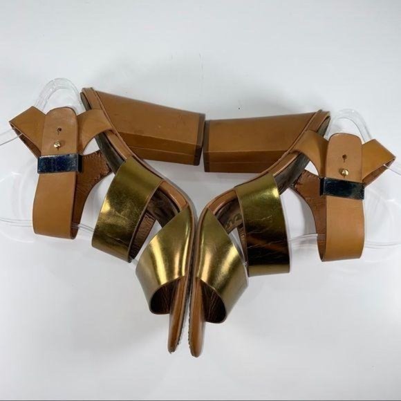 Sam Edelman Yelena Block Heel Gold Chunky Sandals - Picture 12 of 12